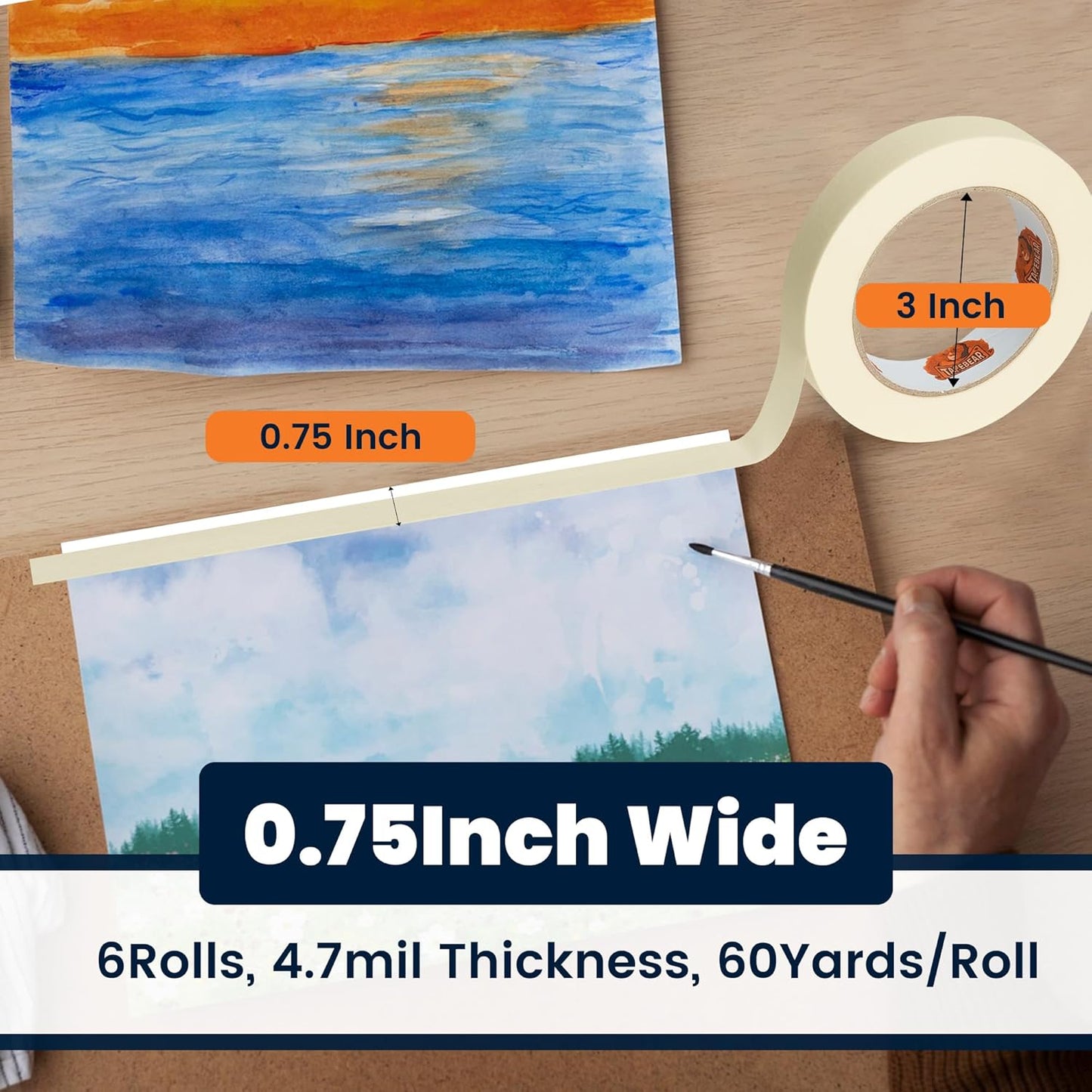 TAPEBEAR General Purpose Masking Tape 0.75 Inches x 60 Yards, Beige White Painters Tape for Painting, Labeling, DIY Arts Crafts, Home Office School Projects, 36 Rolls