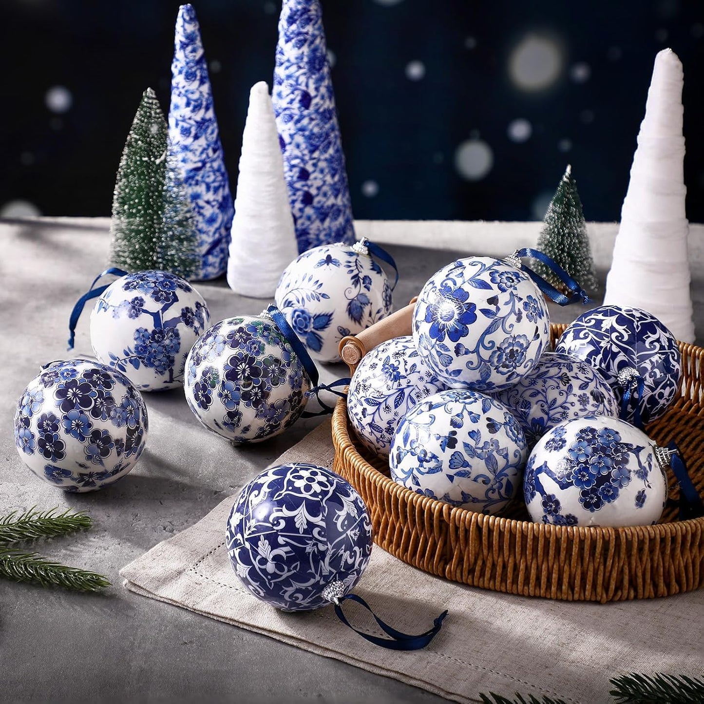 Epakh 36 Pack 6 Style Blue and White Decoupage Paper Napkins Assorted Floral Chinoiserie Decorative Cocktail Napkin Paper for DIY Crafts Fall Christmas Wedding Party Decor, Each Unfolded 13''