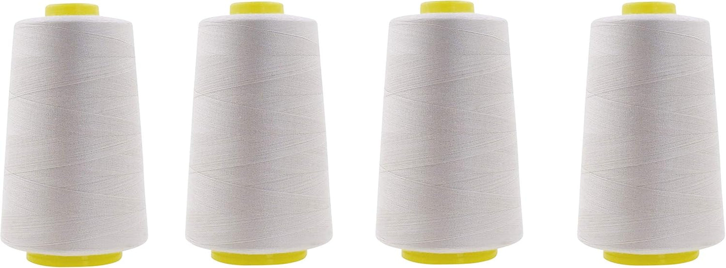 Mandala Crafts 4 Pack of Serger Threads Cones Spools - 40S/2 24000 Yards Polyester Off White Threads for Sergers Machine and Overlock Quilting Sewing Machine
