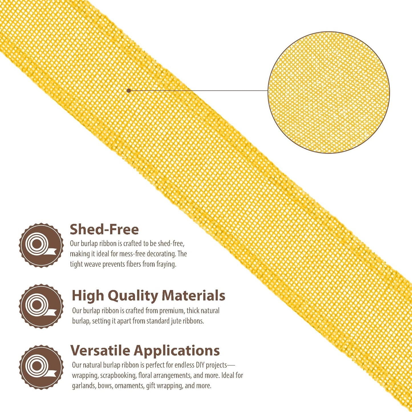 Mandala Crafts Yellow Burlap Wired Ribbon 2 Inches Wide Jute Ribbons for Crafts - 10 Yds Roll Rustic Burlap Wrap Trim Ribbons for Wreaths Bows Party Decoration