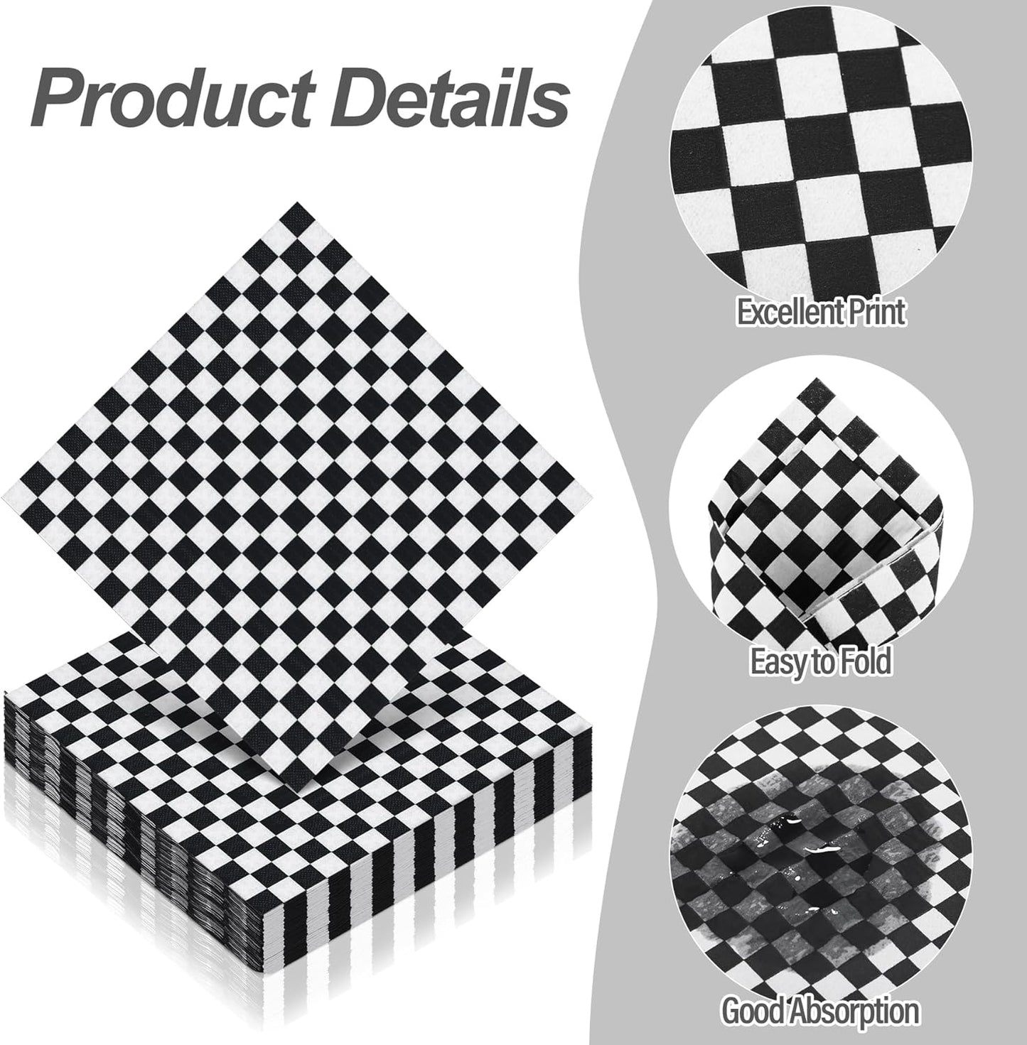 Aodaer 48 Pieces Race Car Paper Napkins Disposable Checkered Flag Napkin Racing Car Party Cocktail Dinner Napkin Set 13" x 13" Unfolded Tableware Napkins for Racing Party Supplies