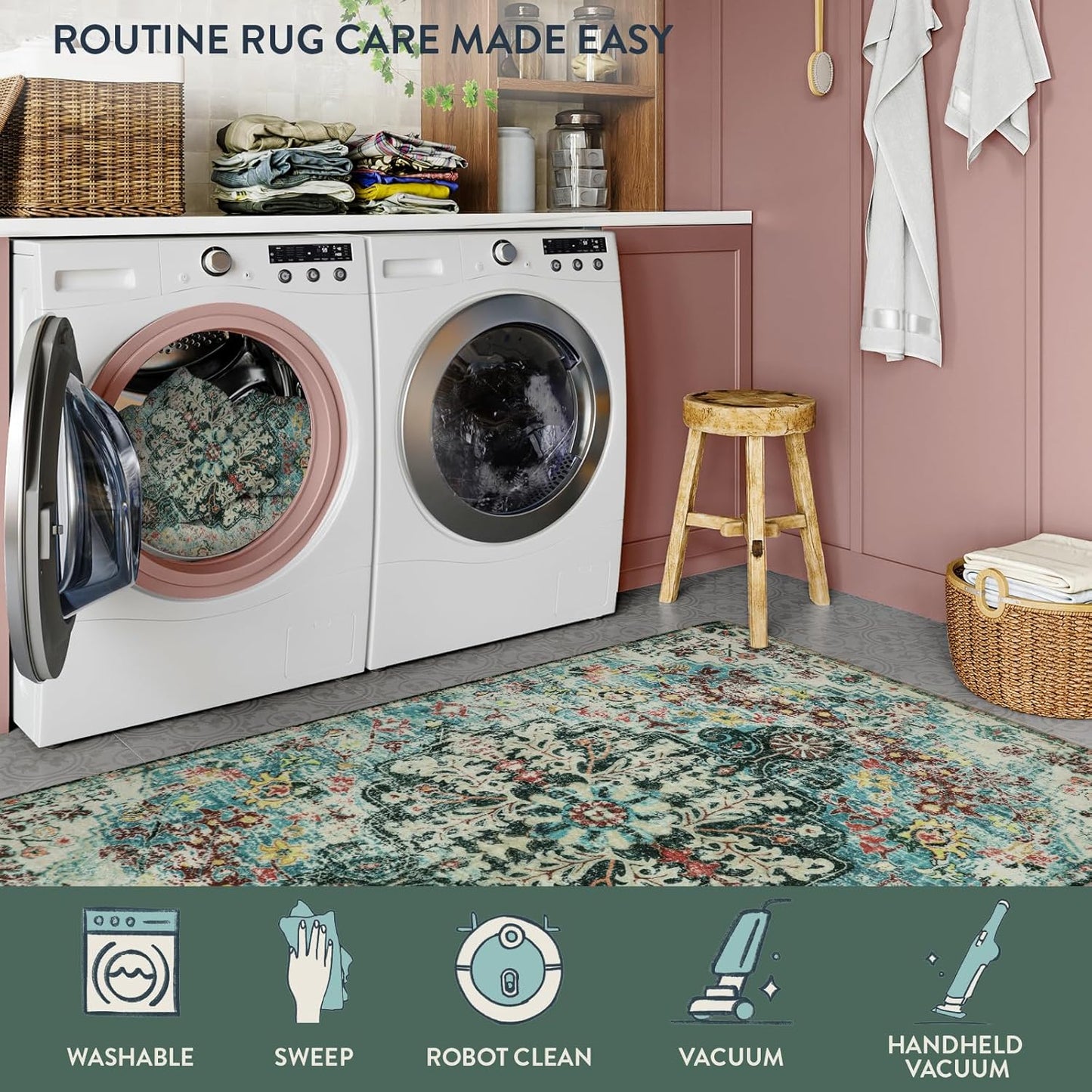 Lahome Bohemian Floral Medallion Area Rug - 3x5 Washable Bedroom Rug Entryway Mat, Non Slip Pet Friendly Turkish Nursery Carpet for Kitchen Sink Camper Couch Living Dining Room Office Hardwood