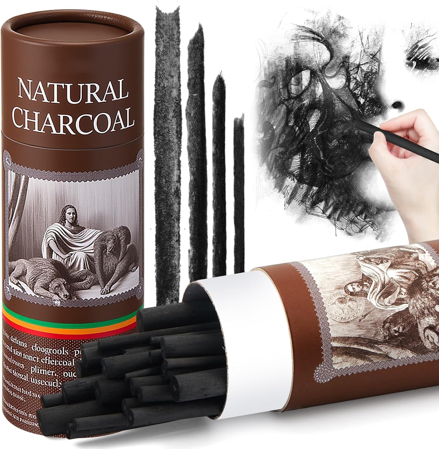 Gueevin 24 Pcs Willow Charcoal Sticks, Willow Charcoal, Artists, Beginners, Students, Perfect for Sketching, Drawing, Shading, and Fine Art Christmas Gifts for Art (2-4mm，4-5mm，5-7mm，7-9mm)