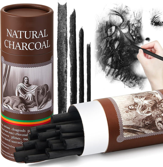 Gueevin 24 Pcs Willow Charcoal Sticks, Willow Charcoal, Artists, Beginners, Students, Perfect for Sketching, Drawing, Shading, and Fine Art Christmas Gifts for Art (2-4mm，4-5mm，5-7mm，7-9mm)