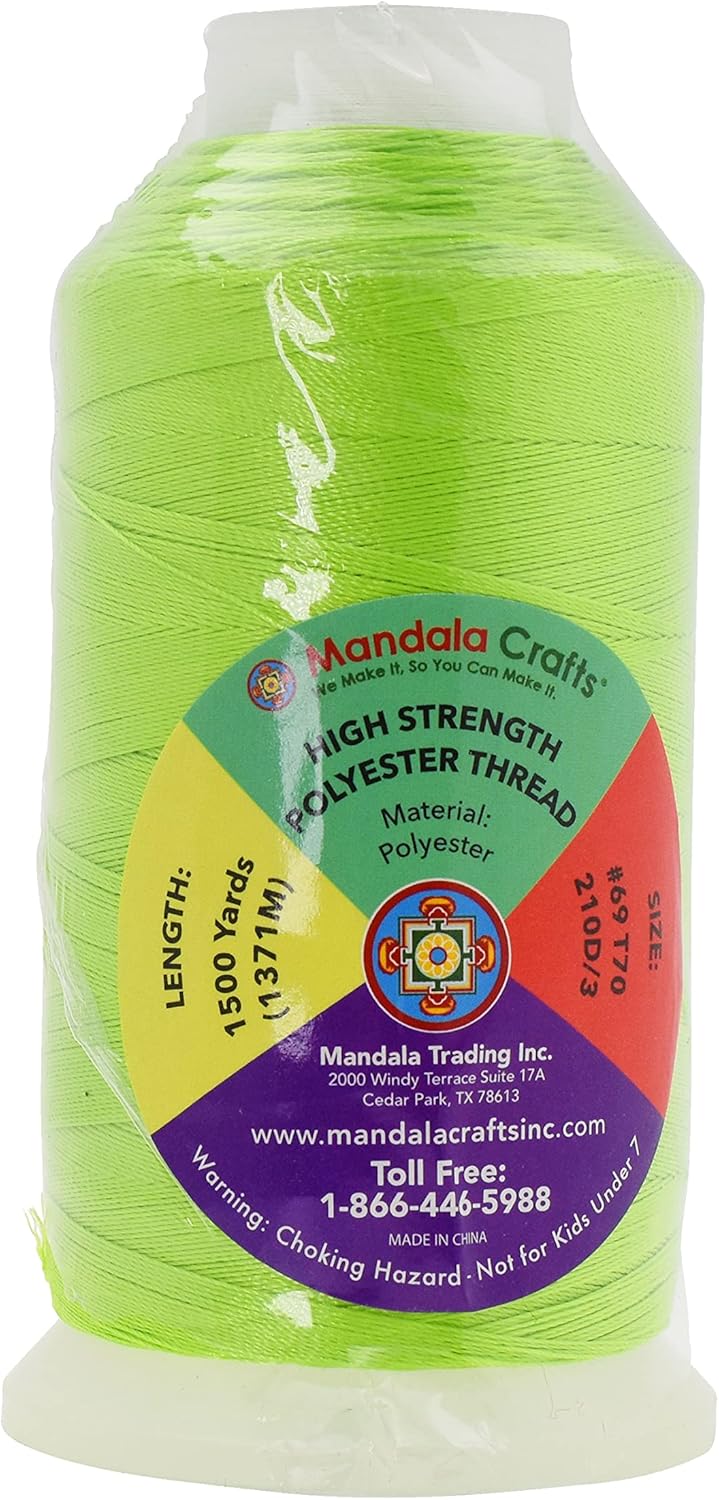 Mandala Crafts Lime Green Heavy Duty Thread -1500 Yds Tex 70 Thread for Sewing Drapery Jeans Leather Hair - Bonded Polyester Thread Outdoor Marine Upholstery Threads
