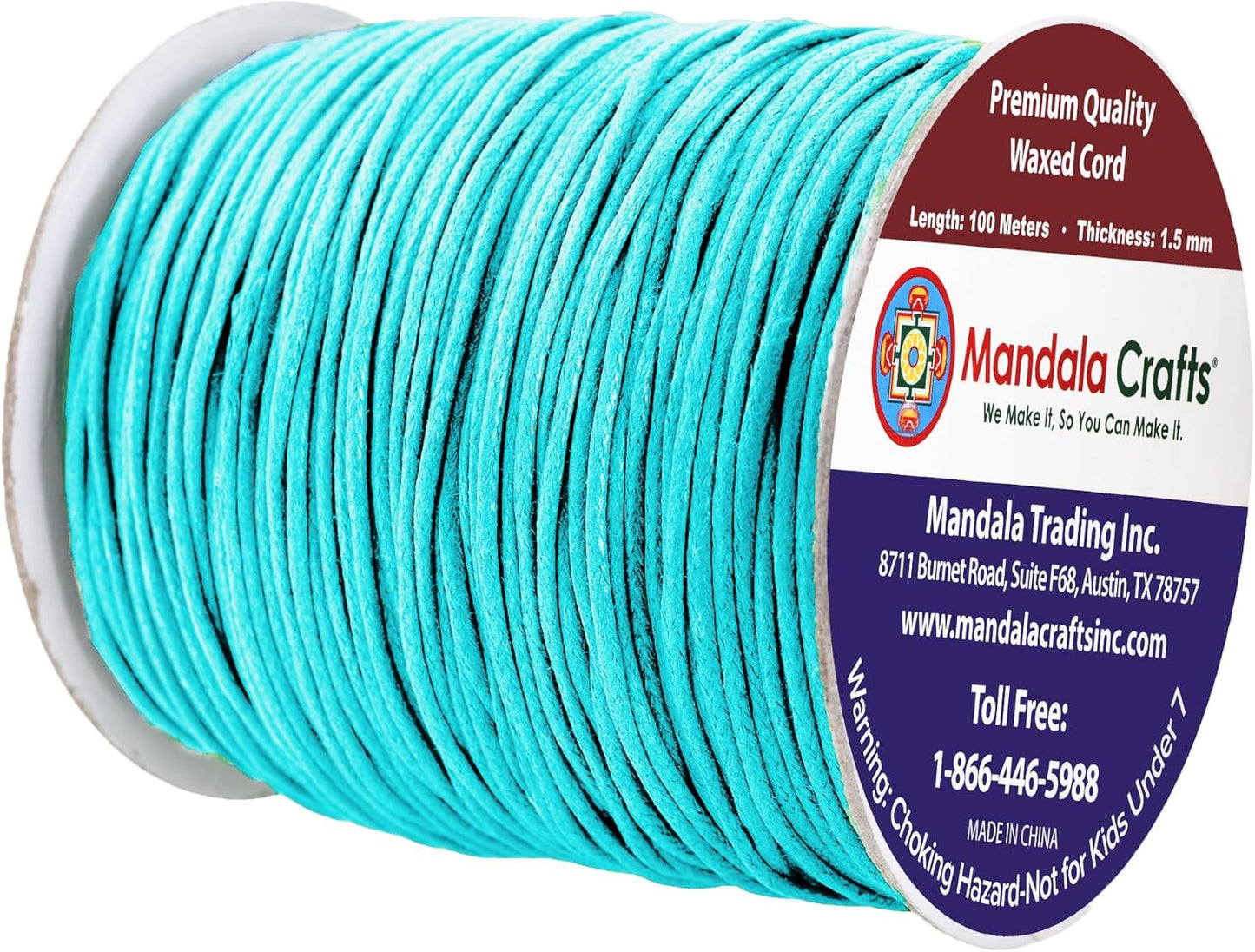 Mandala Crafts 1.5mm 109 Yards Turquoise Cotton Waxed Cord for Jewelry Making - Beading String Thread for Bracelets and Necklaces