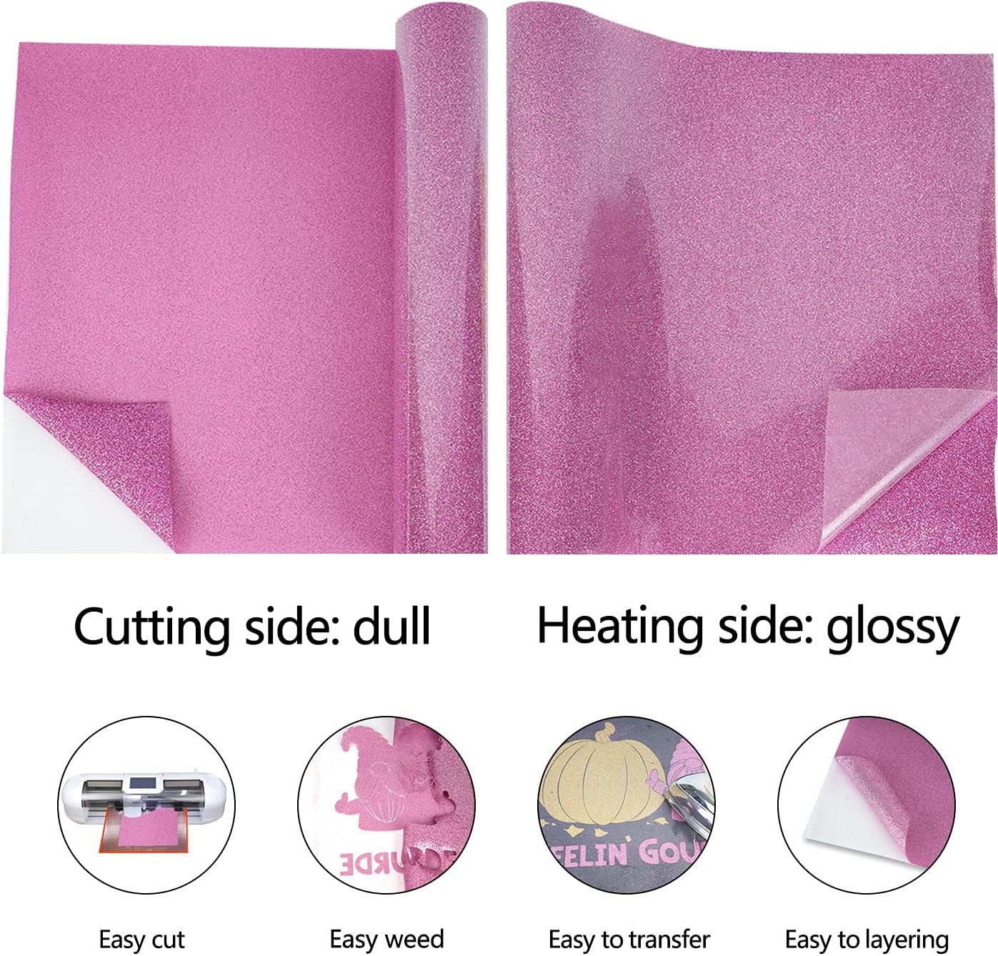 guangyintong Glitter Purple Pink Heat Transfer Vinyl HTV Rolls, 12" x 8ft Iron on Vinyl for T-Shirts Glitter Purple Pink HTV Vinyl for All Cutter Machines Easy to Cut & Weed for Heat Vinyl Design