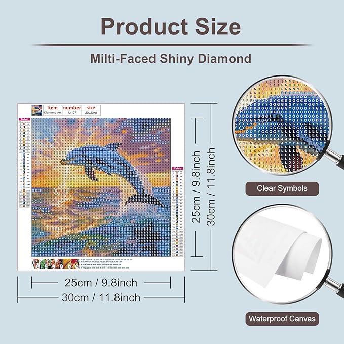 Anuver Dolphin Diamond Art Kits for Adult, Diamond Painting Kits for Beginners, DIY Full Drill Diamond Gem Craft Painting Home Wall Decor, 12x12 Inch