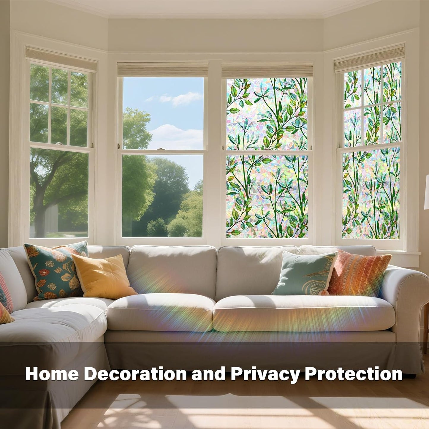 Donox Window Privacy Film, 3D Decorative Window Vinyl Decorative Stained Glass Window Film, Anti-UV Sun Blocker Heat Control for Home, 35.4 Inch x 13.1 Feet (with Installation Tool)