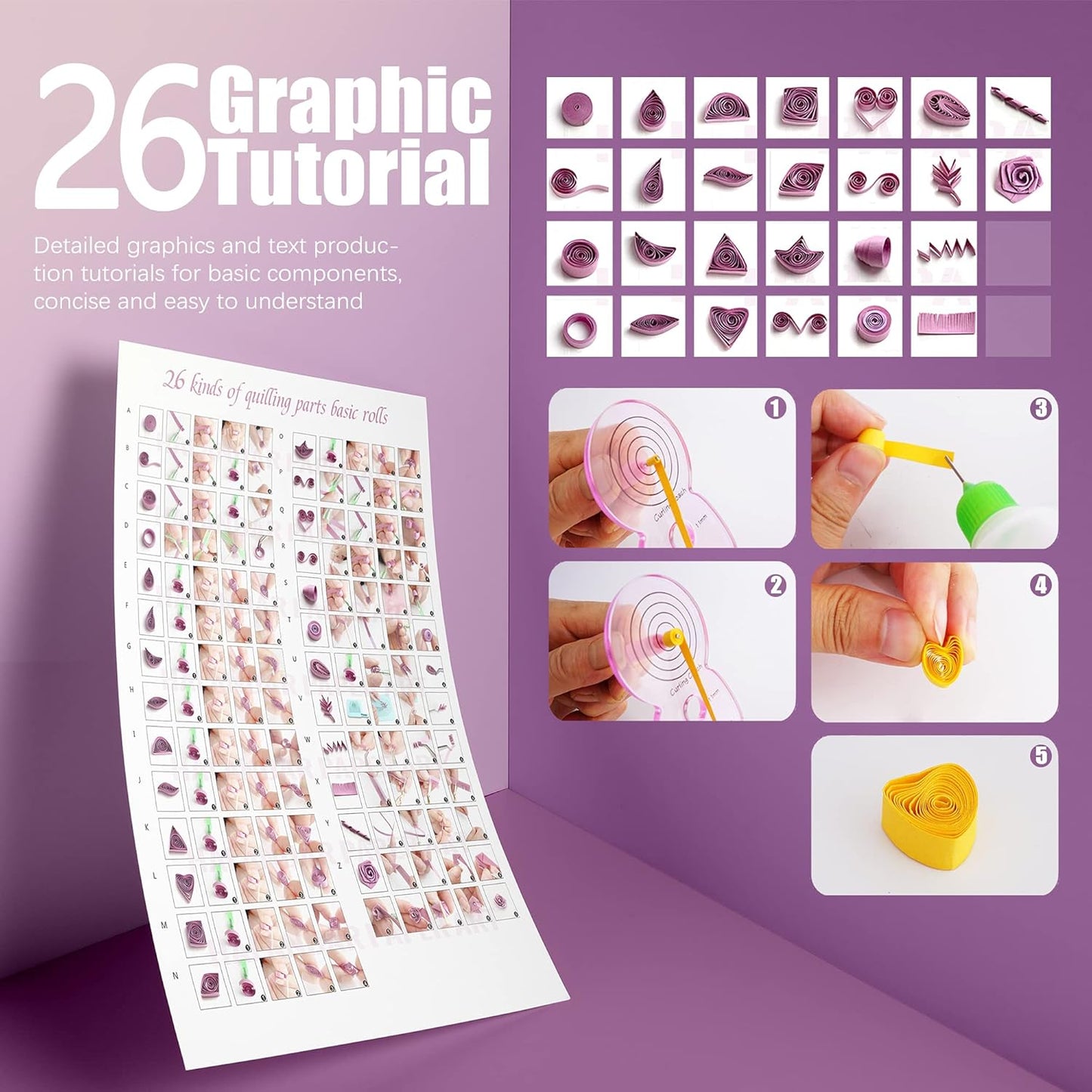 Halandar Paper Quilling Tools Set 24 pcs with 45 Colors 900 5mm Quilling Strips for Quilling Beginners and Paper Art Craft Lovers, DIY Handcraft Quilling Set