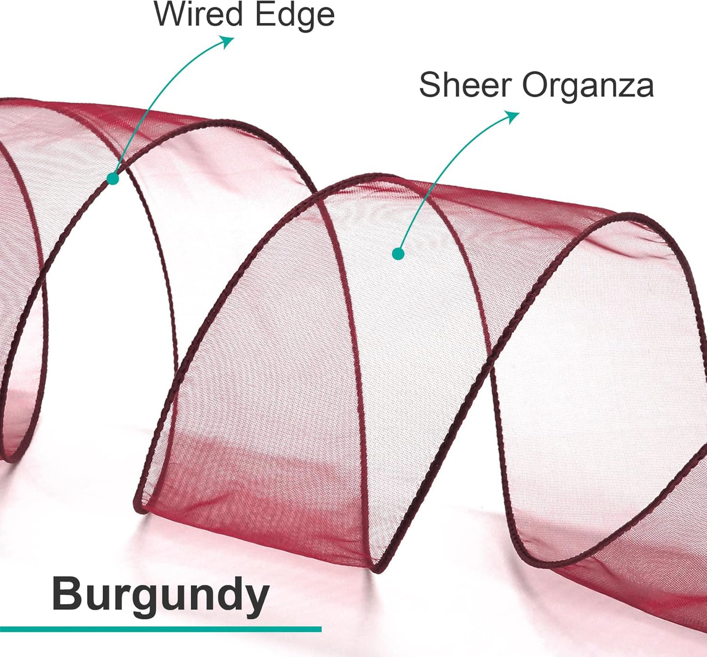 CT CRAFT LLC Sheer Organza Wired Ribbon 1.5" x 50Yards Burgundy for Wedding Chair Bow Flora Bouquet Gift Wrapping Christmas Tree Home Decor Wreath