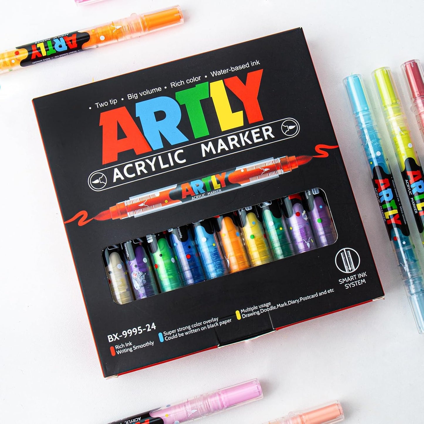 48 Colors Paint Markers, Dual-Color Acrylic Pens with Brush Tips, Double Tipped for Rocks & Art Supplies (24Pcs/48Colors)