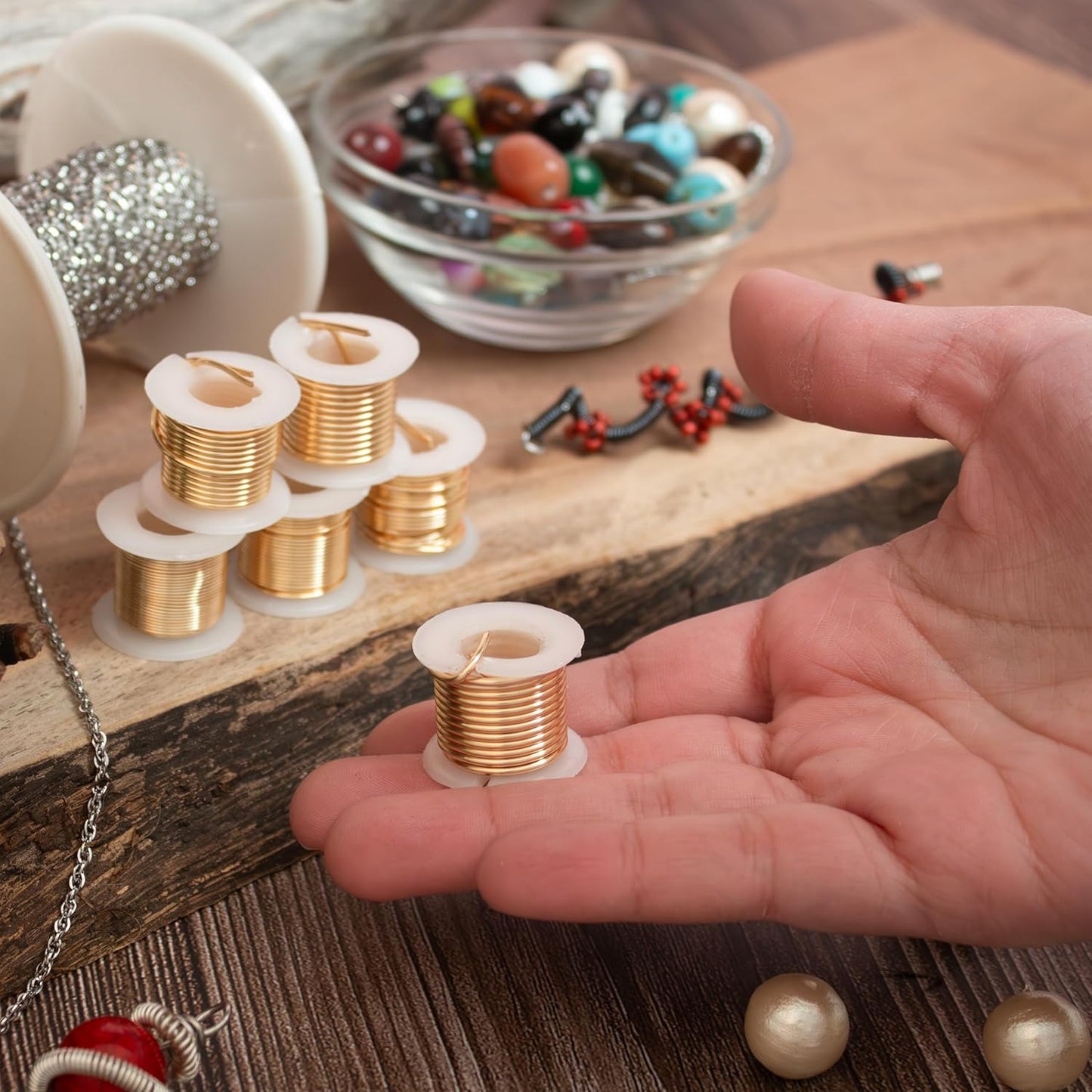 The Beadsmith Craft Wire Assortment - Tarnish-Resistant Copper Wire for Jewelry Making, 6-Pack, 0.75-Inch Mini Spools, Varying Lengths, 16-24 Gauge, Gold Color, Medium Temper