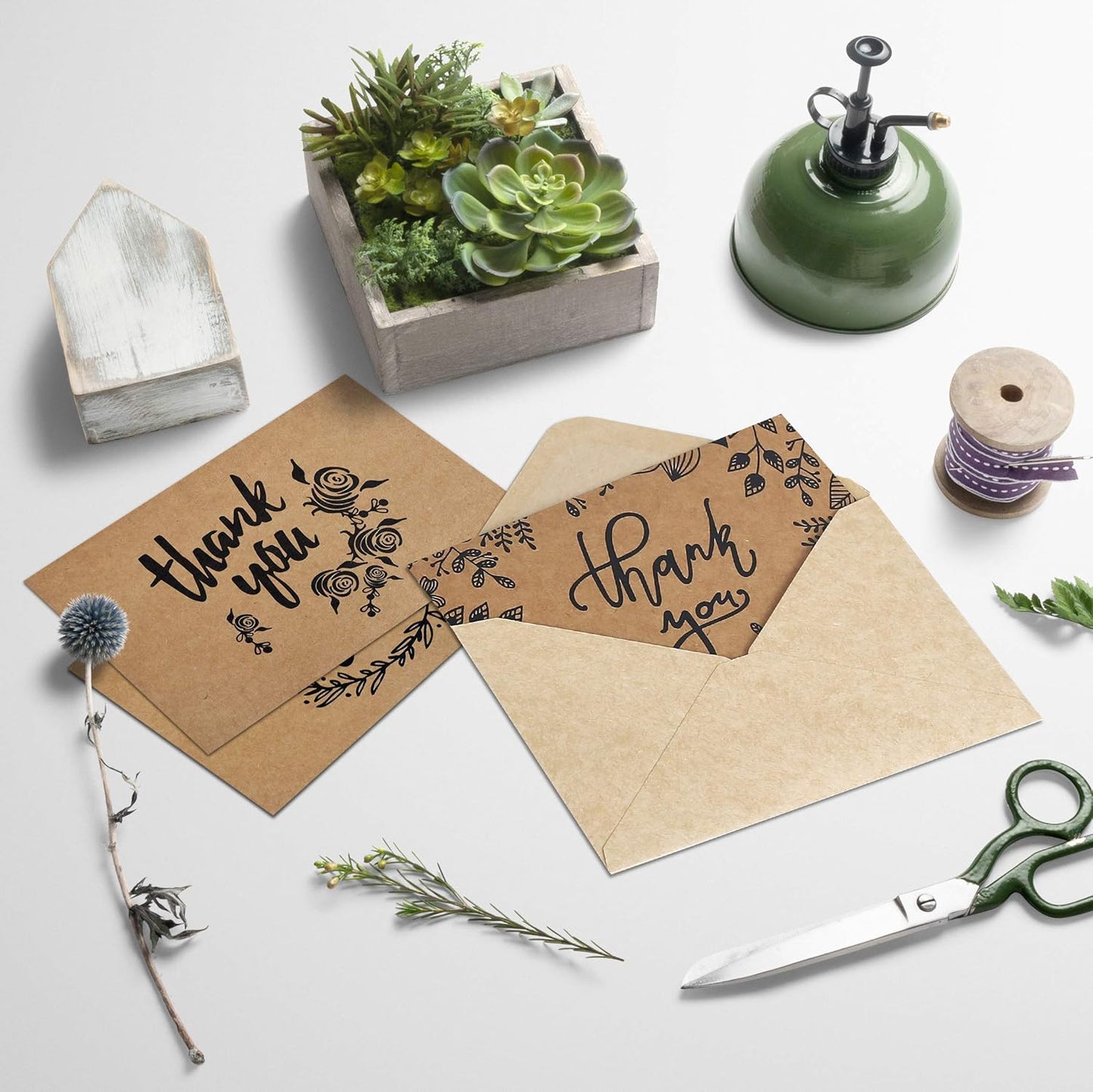 Thank You Cards With Envelopes - 160 Sets Premium Kraft Thank You Cards Bulk - TY Notes with 8 Graceful Designs - Floral Card for Celebration, Wedding, Baby & Bridal Shower 4x6