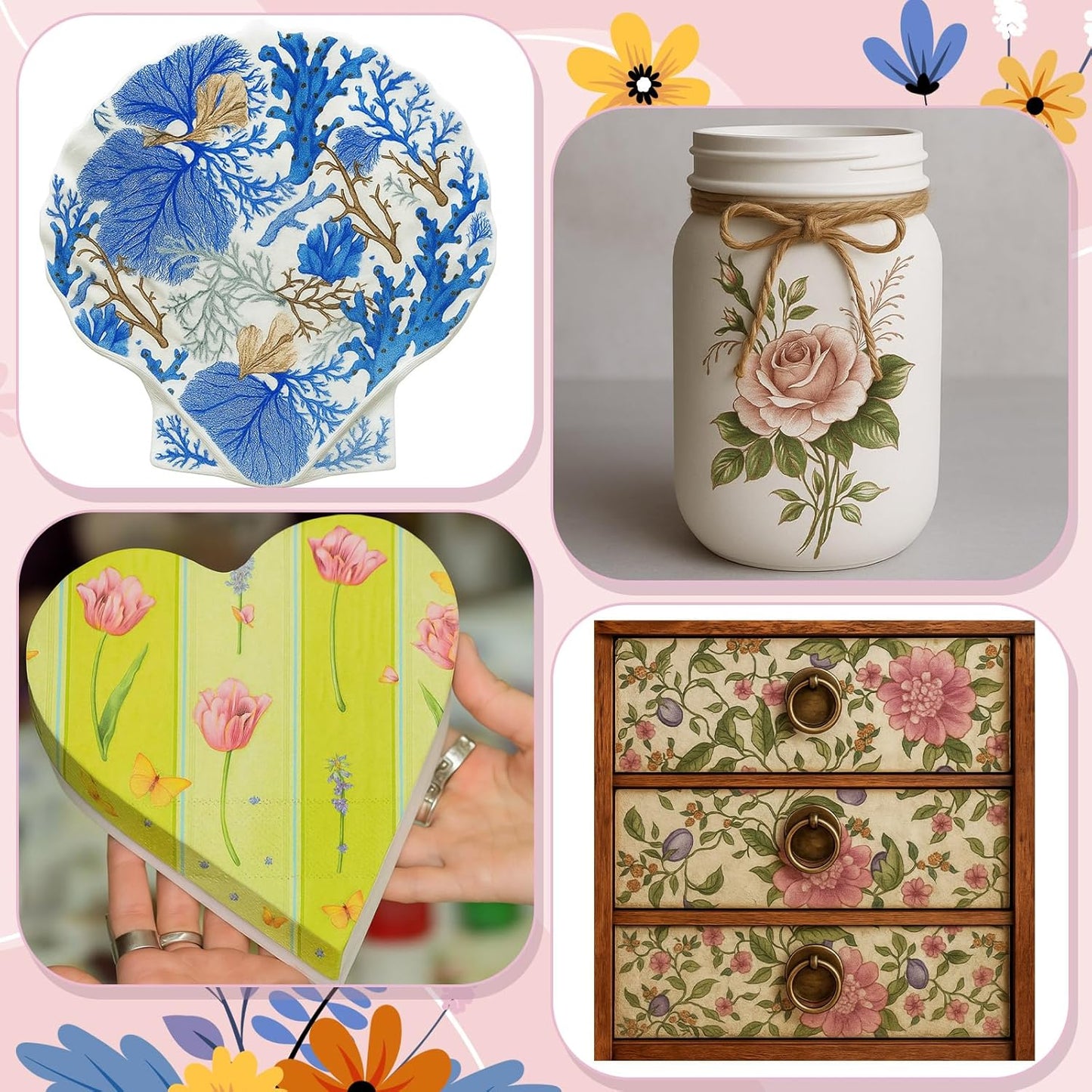 Crtiin 20 Pack Assorted Floral Napkins for Decoupage Toilet Napkins Flower Cocktail Decorative Paper for Birthday Party Beautiful Gorgeous, 20 Styles Each 6.5 inches(Style 9)