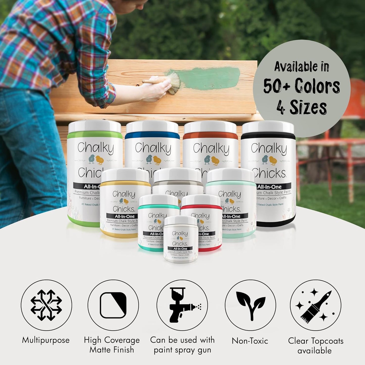 Chalky Chicks All-in-One Chalk Paint for Furniture or Cabinet - 8 Fl Oz - Matte Finish Normandy (Light Gray) for Metal, Wood Furniture Paint - No Sanding All-in-One for Home Decor & Crafts, USA Made