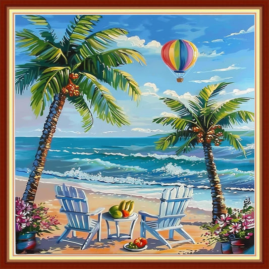 Joyhoor Cross Stitch Kits for Beginners Stamped Cross-Stitch Supplies Needlework preprint Embroidery Kits for Adults DIY Needlepoint Kits Embroidery Patterns 11CT-Rest by The Seaside 18x18 inchs