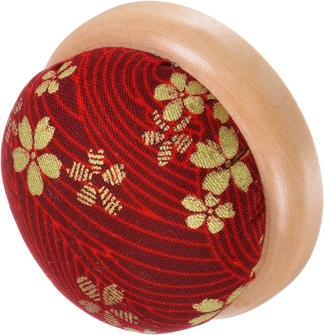 HARFINGTON Pin Cushion Wooden Base Japanese Style Round Pincushion Needle Holder for Sewing Quilting Needlework DIY Crafts, Dark Red