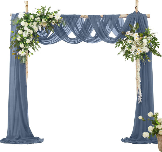 VACVELT Wedding Arch Draping Fabric Dusty Blue Chiffon, 2 Panels Sheer Drapes 30 Inch x 20ft Chiffon Backdrop Curtain Wedding Decor, Outdoor Sheer Drapery for Ceremony Party Ceiling