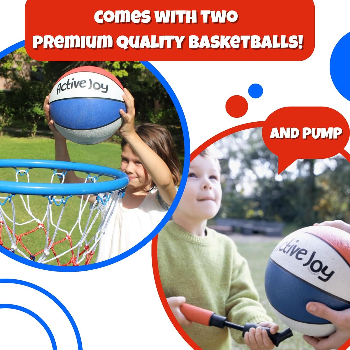 Activejoy- 4 Hoop Basketball Set - Toddler Basketball Hoop Indoor - Outdoor Play Preschool - +3 Years Old Toy. Includes 2 Balls and air Pump