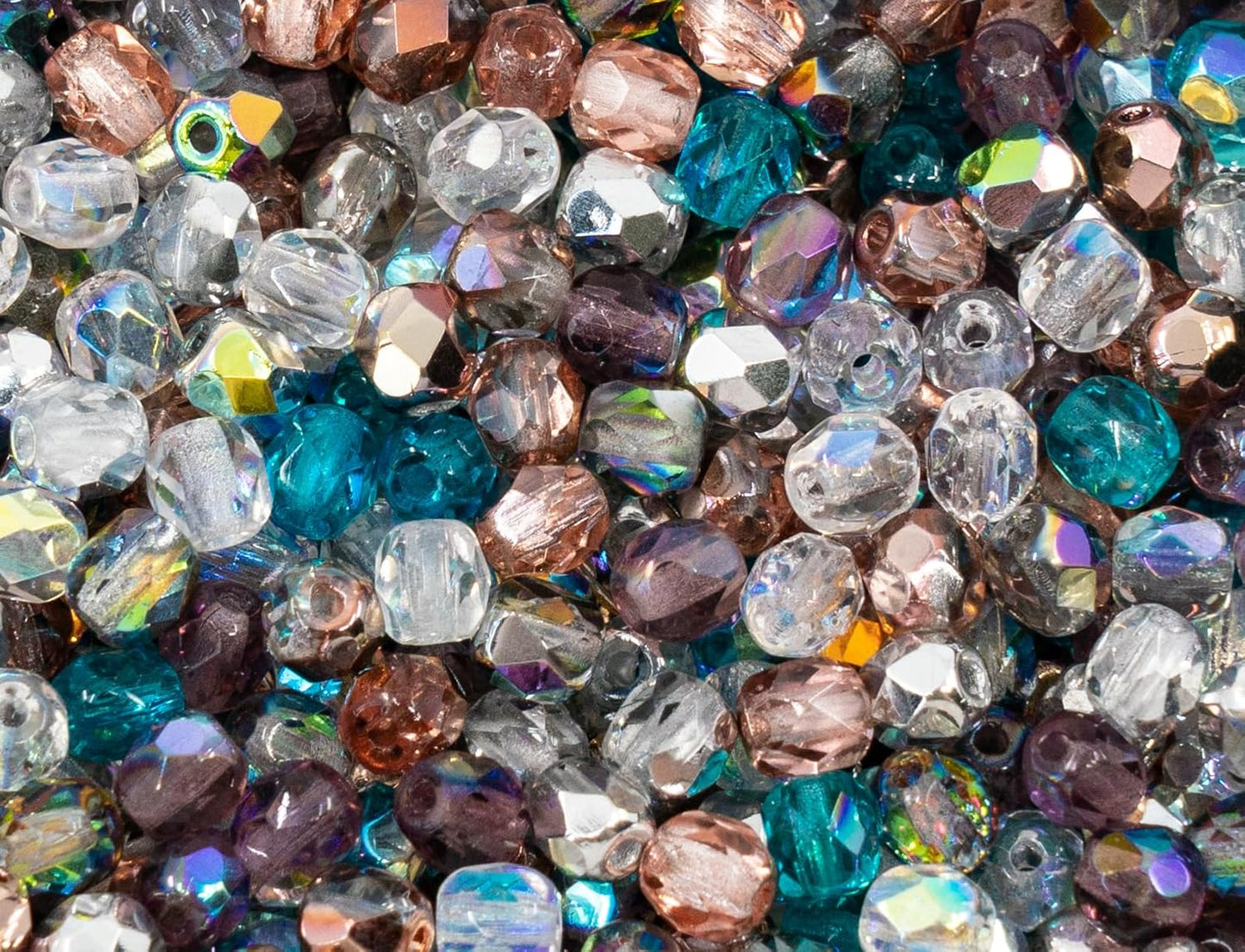 1.76oz Faceted Fire Polished Round Glass Beads 4mm (0.16in), Czech Republic Bohemian Glass Transparent Mix