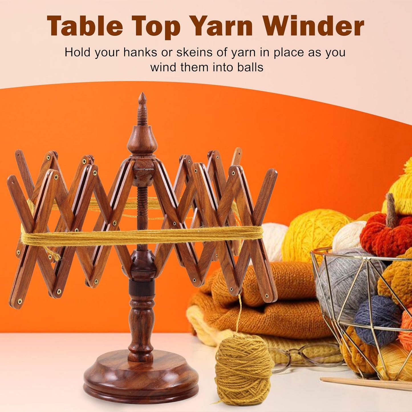 Nagina International Wooden Handcrafted Heavy Duty Wooden Yarn Ball Winder - Premium Crafted Knitting Crocheting Accessories & Combo Set - Table Top Yarn Swift (Rosewood)