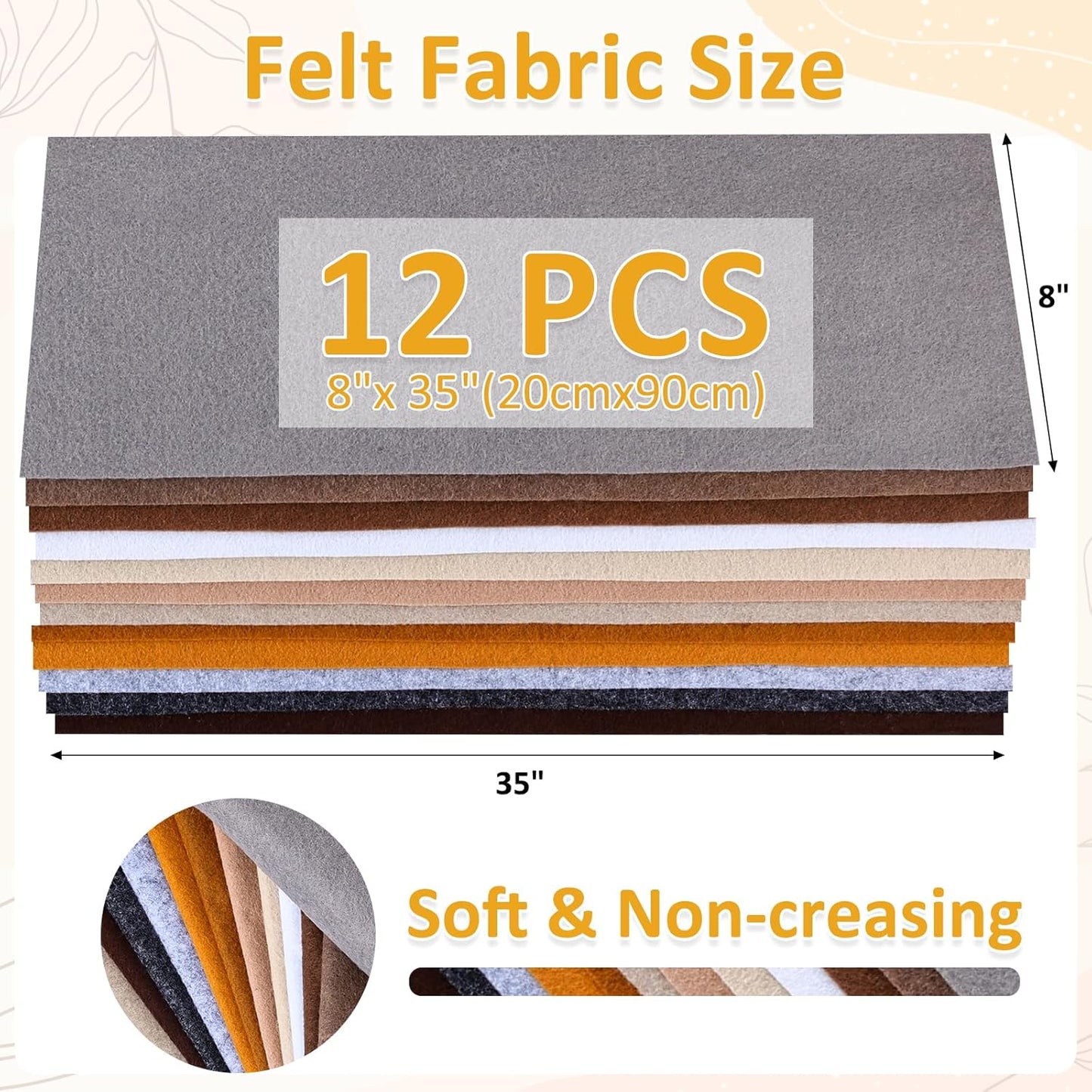 12 Rolls 8"x35" 1.4mm Thick Soft Felt Fabric Sheet 12 Assorted Brown Series Colors Felt Pack Pastel Felt Sheets for DIY Craft Sewing Squares Nonwoven Patchwork