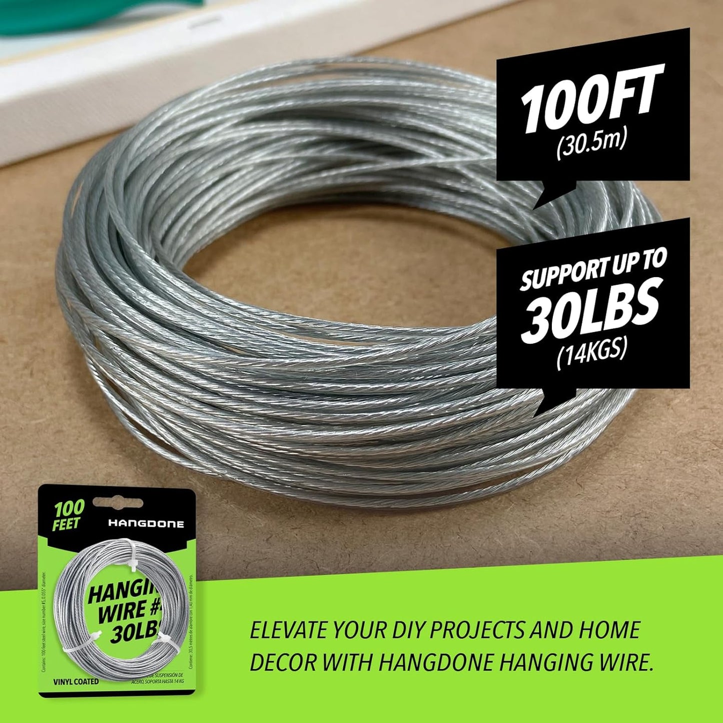 Coated Picture Hanging Wire #4 30lbs 100-Feet, Flexible Steel Wire 16 Gauge for Hang Up Frame/Painting and Mirror
