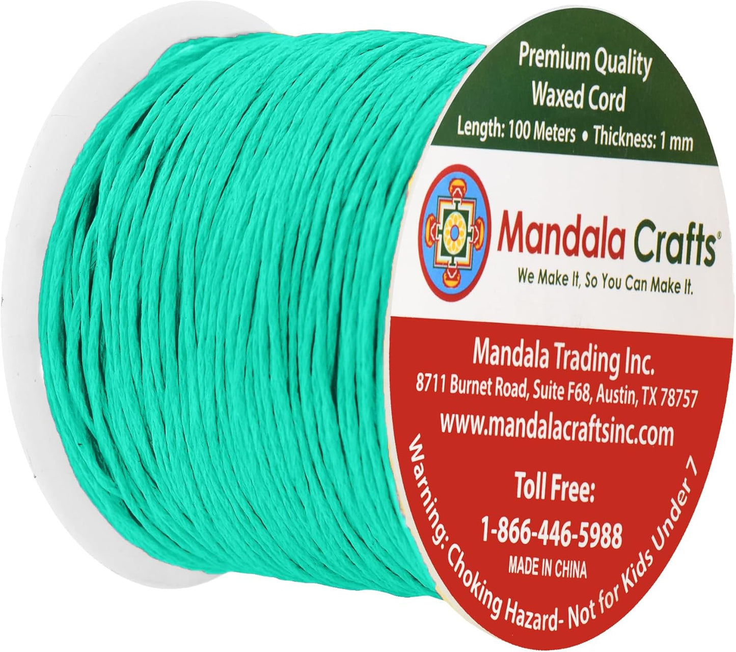 Mandala Crafts Seafoam Green Cotton Waxed Cord for Jewelry Making - 109 Yards, 1mm Beading String Thread for Necklaces and Bracelets