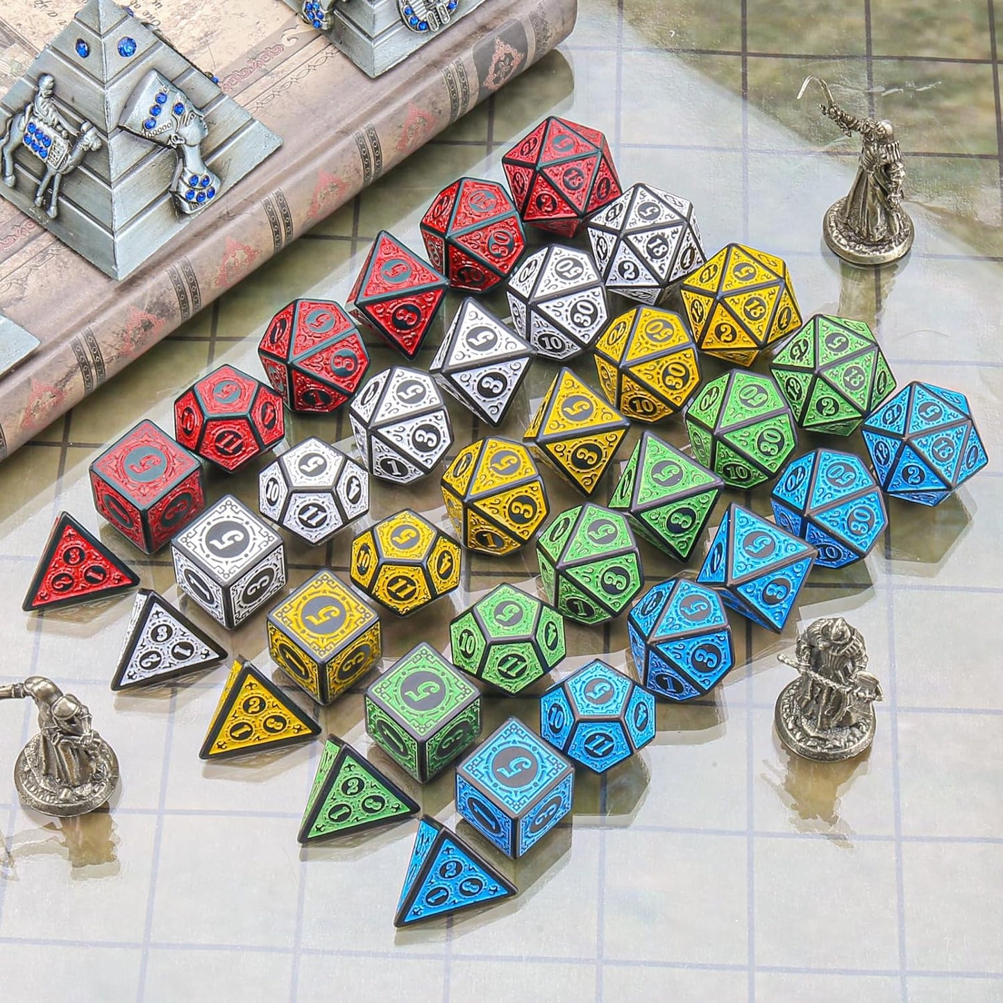 Coyeekn DND Dice Polyhedral Dice, 5 Sets of Dragons and Dungeons,RPG MTG Table Game Vintage Dice Carving Dice (35Pieces)