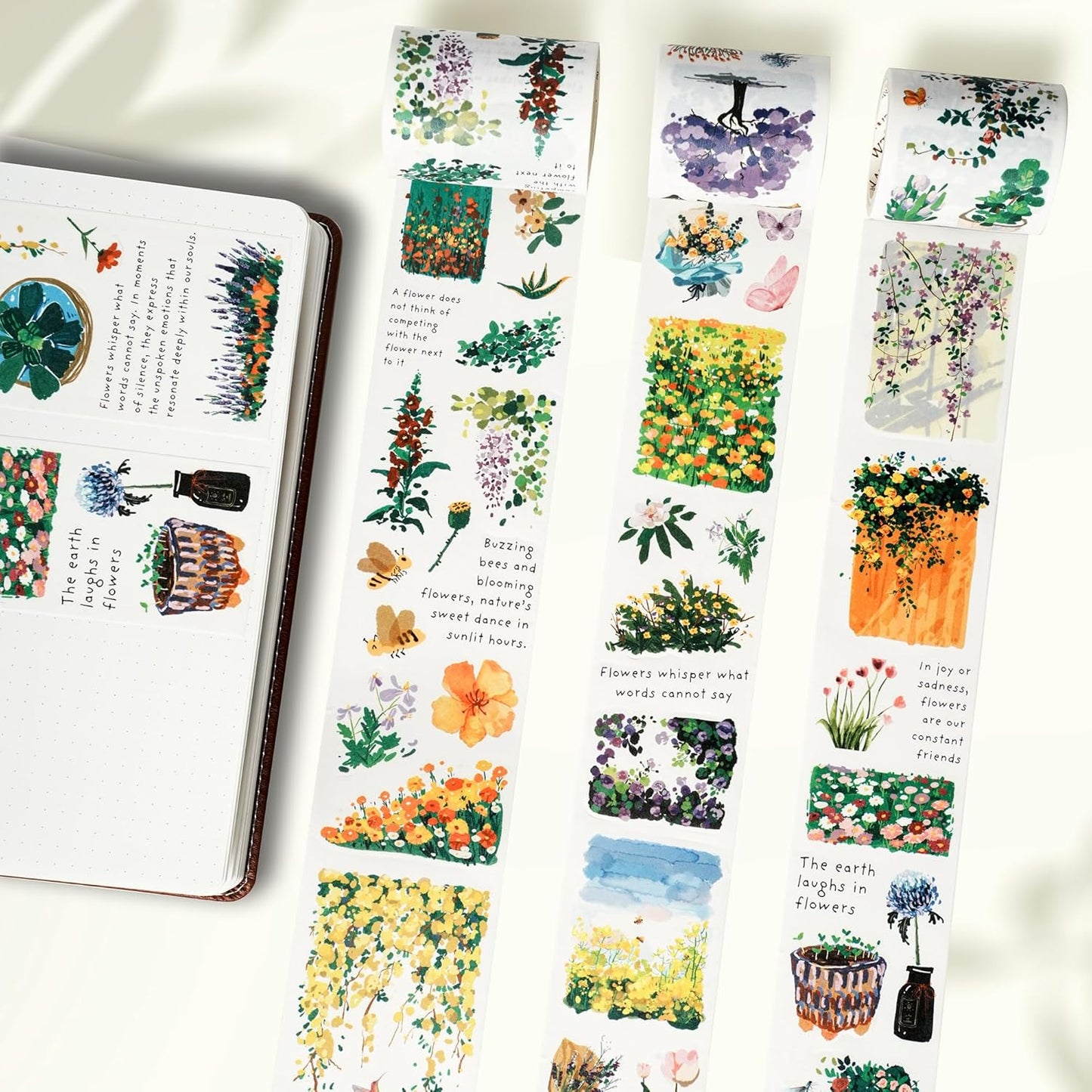 WT Spring Oasis Washi Tape Sticker Set, 3 Rolls, Original Designs, Nature-Inspired Floral Decorative Masking Tape, Wide Craft Tape, Bujo Planner Supplies, Adhesive Wrapping Tape, DIY Paper Tape