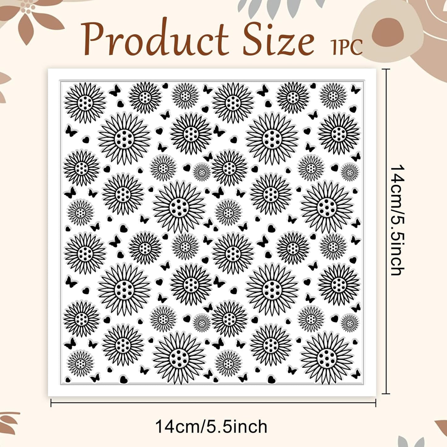 CHGCRAFT Sunflowers Polymer Clay Texture Sheets Butterfly Silicone Texture Stamp Love Heart Clay Texture Mat Modeling Pattern Pad Texture Sheets for Jewelry and Clay Earrings Tools, 5.5x5.5 inch