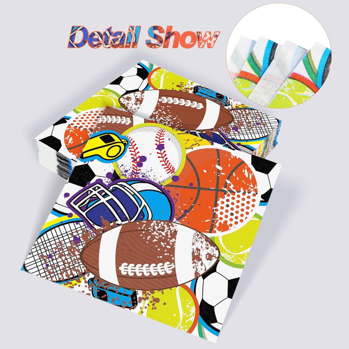 Aodaer 48 Pieces Sports Napkins 13 x 13 Inches Sports Ball Paper Napkins Disposable Sports Pattern Cocktail Napkins for Baseball Basketball Football Soccer Party Supplies, Birthday Party Decorations