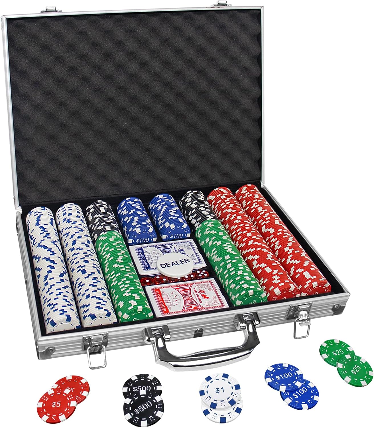 Poker Chips with Numbers,500PCS Poker Chip Set with Aluminum Travel Case,11.5 Gram Poker Set for Texas Holdem Blackjack Gambling.
