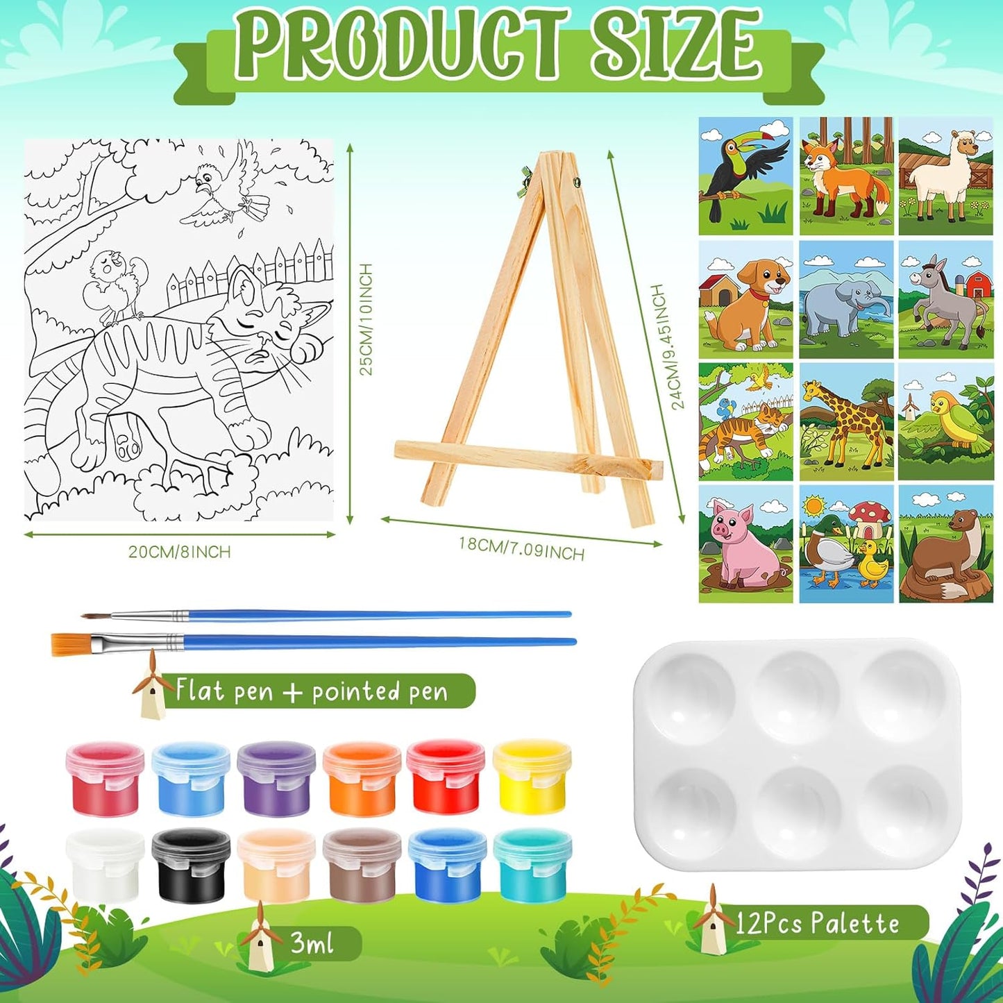 Zhanmai 12 Pack Pre Drawn Canvas for Painting Sip and Paint Kit 8" x 10" Paint Party Set Canvas Painting Pre Printed Canvases for Party Favor DIY Virtual Adult's Date Night(Cartoon Animals)