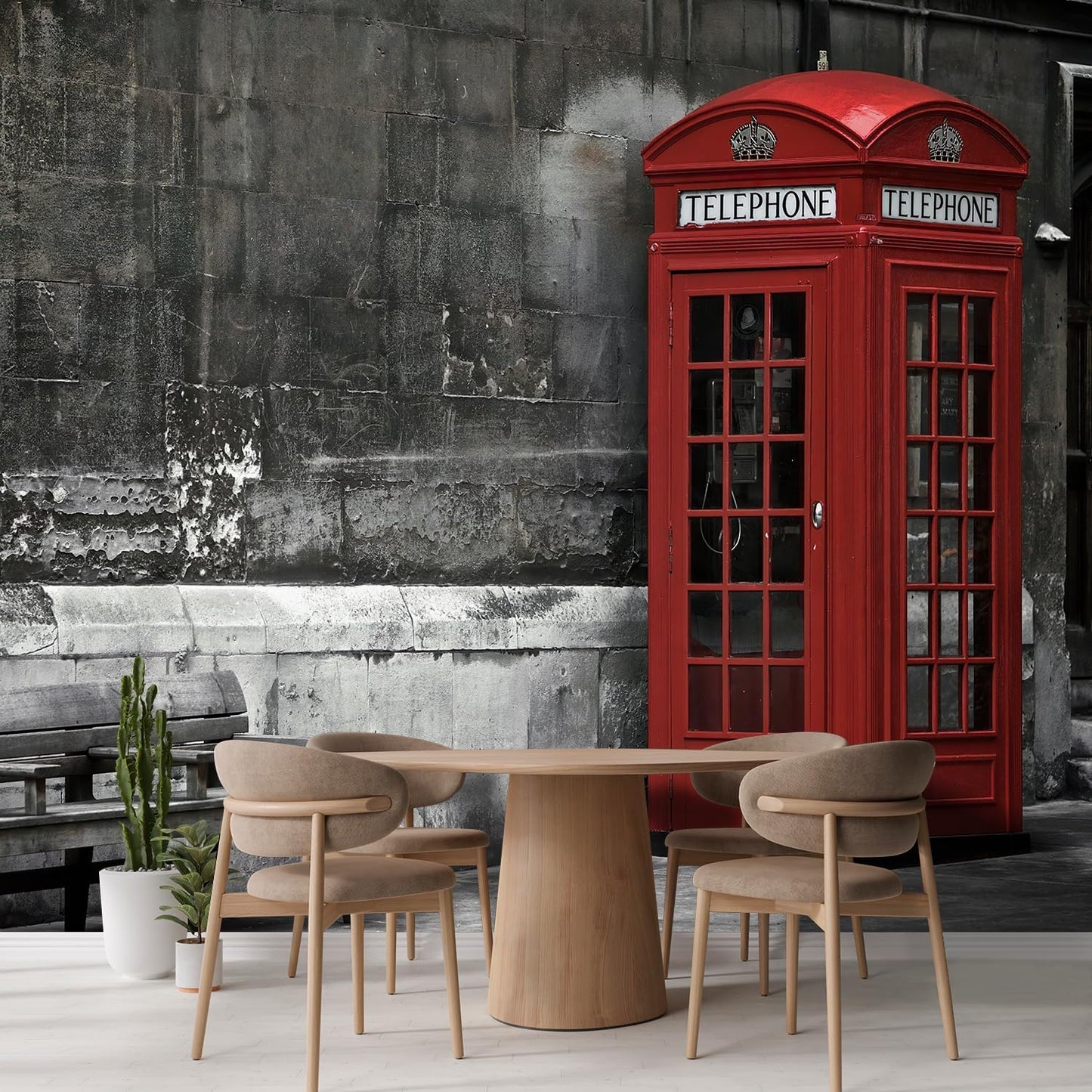 wall26 Wall Sticker/Wall Mural British Phone Booth in London, Not Peel and Stick, Non-Woven Wallpaper Decorative for Bedroom, Living Room, Office - 99x96 inches