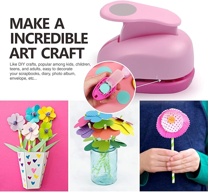 BearBoss 2 Inch Circle Punch, Hole Punch Shapes, Paper Punch Set for Scrapbooking Festival Paper Greeting Card DIY Albums Photos (Pink)