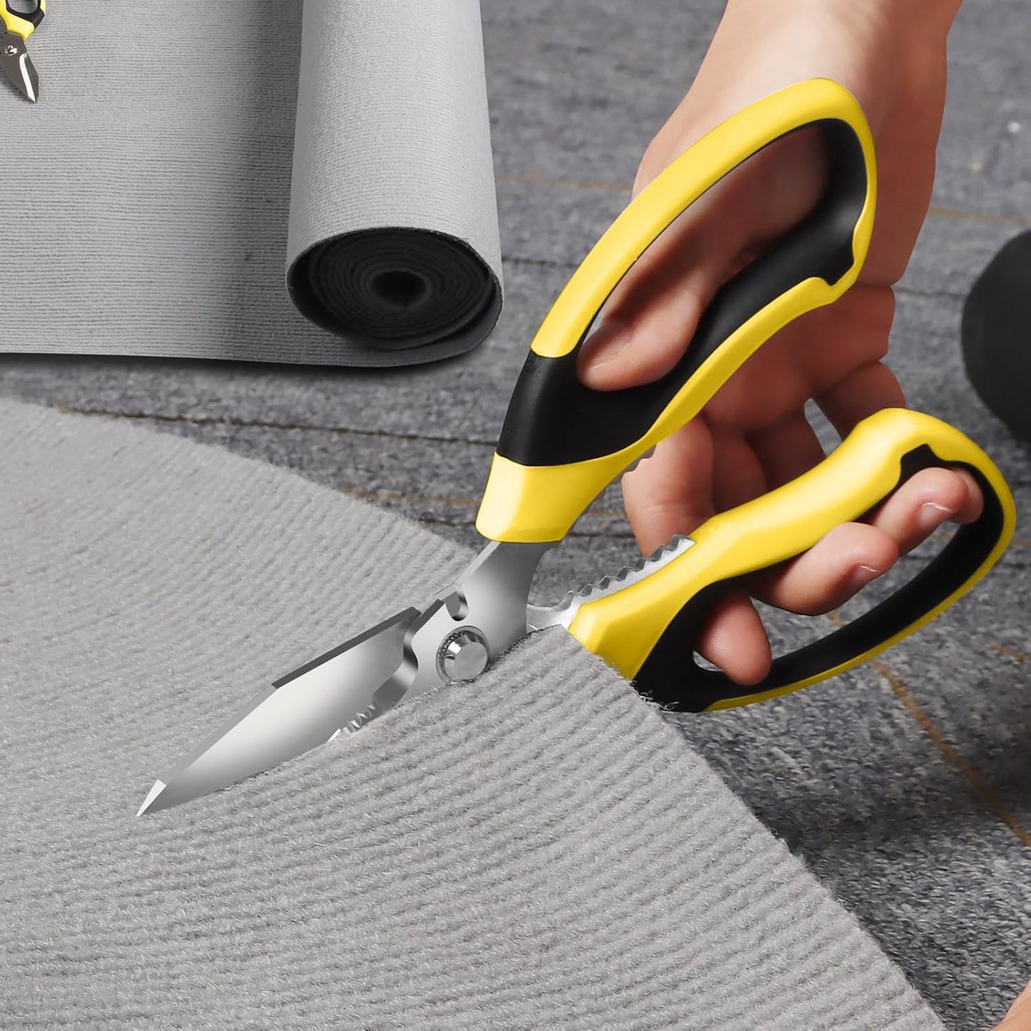 Utility Scissors Heavy Duty: sharp Scissors All Purpose heavy duty, Easy Cutting Carpet, Cardboard, Wires, Leather, Fabric（8'' Yellow）