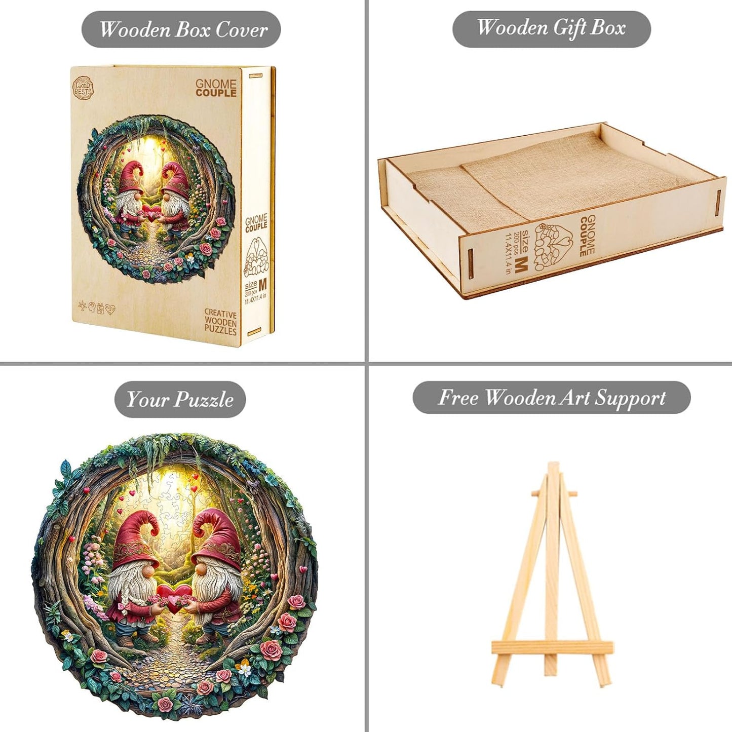 KAAYEE Wooden Puzzles for Adults, Gnome Couple Wooden Jigsaw Puzzle, 455 PCS Unique Shape Wood Puzzles Adult, 3D Visual Effect Flat Puzzle Birthday Family Games (XL-17.3 * 17.3in)