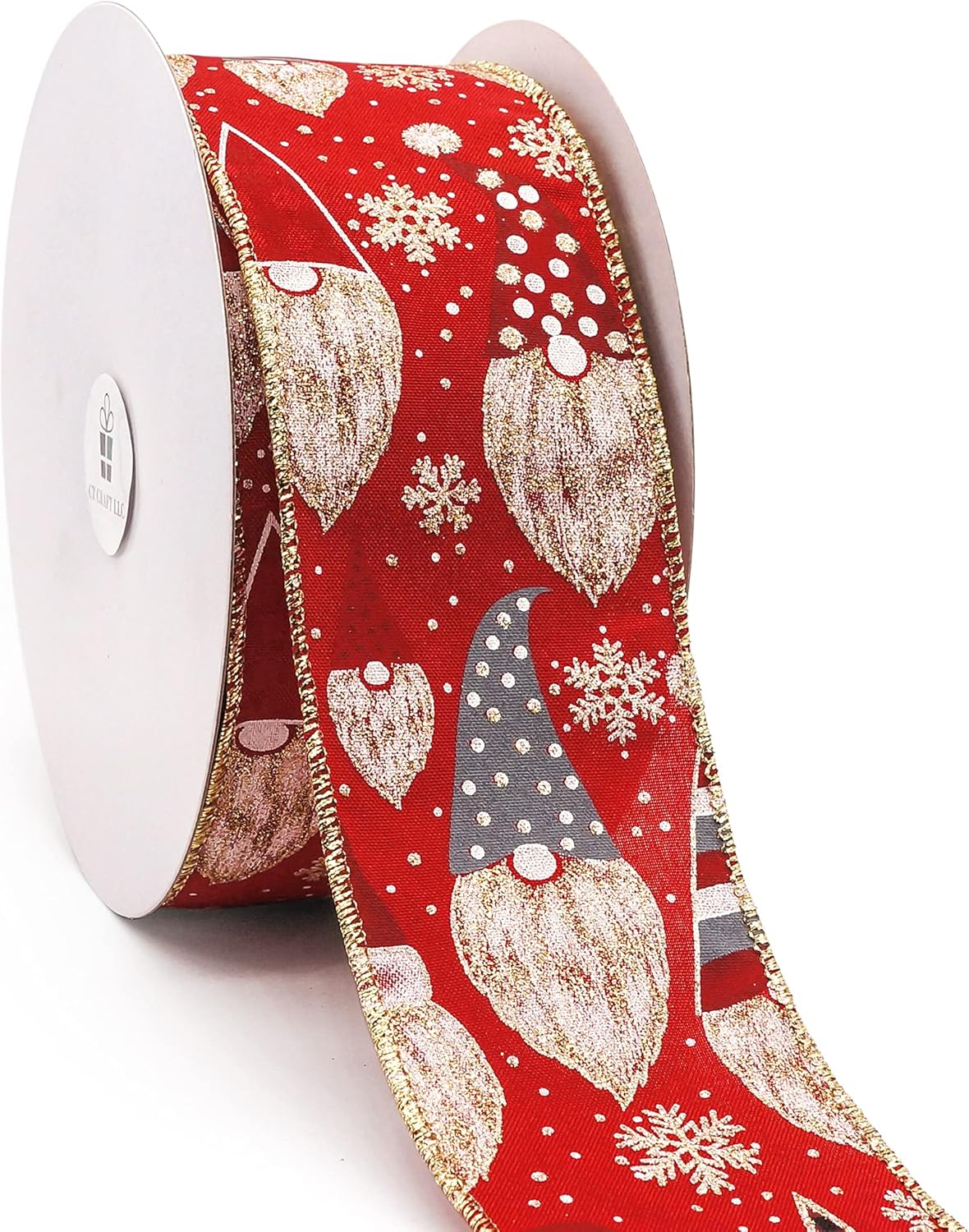 CT CRAFT LLC Red Satin with Elf Christmas Wired Ribbon 2.5 Inch x 25 Yards for Christmas Home Decor Tree Topper Bow Gift Wrapping DIY Crafts Wreath Garland