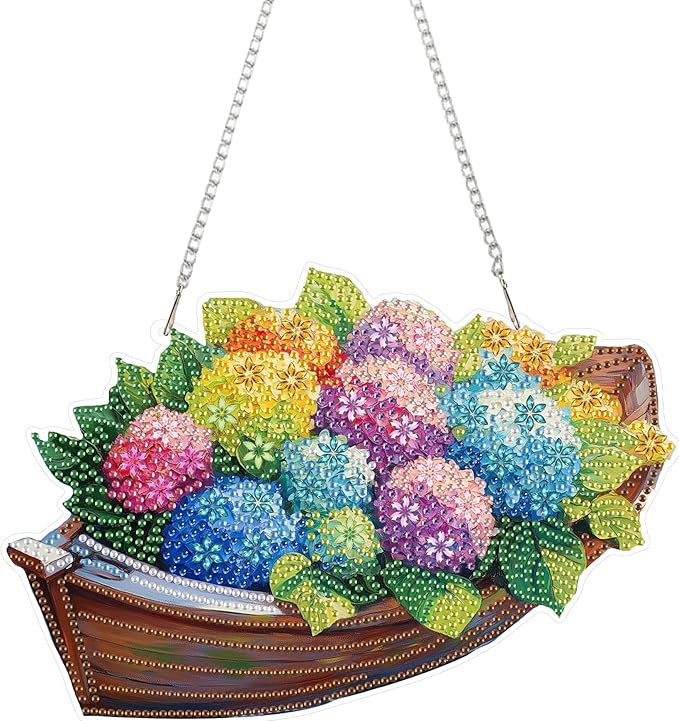 Eiflow Acrylic Diamond Art Hanging Ornament Kit for Adults Hydrangea Flower, DIY Diamonds Painting Door Hanger Board Kit, Special Crystal Diamond Art Painting Pendant