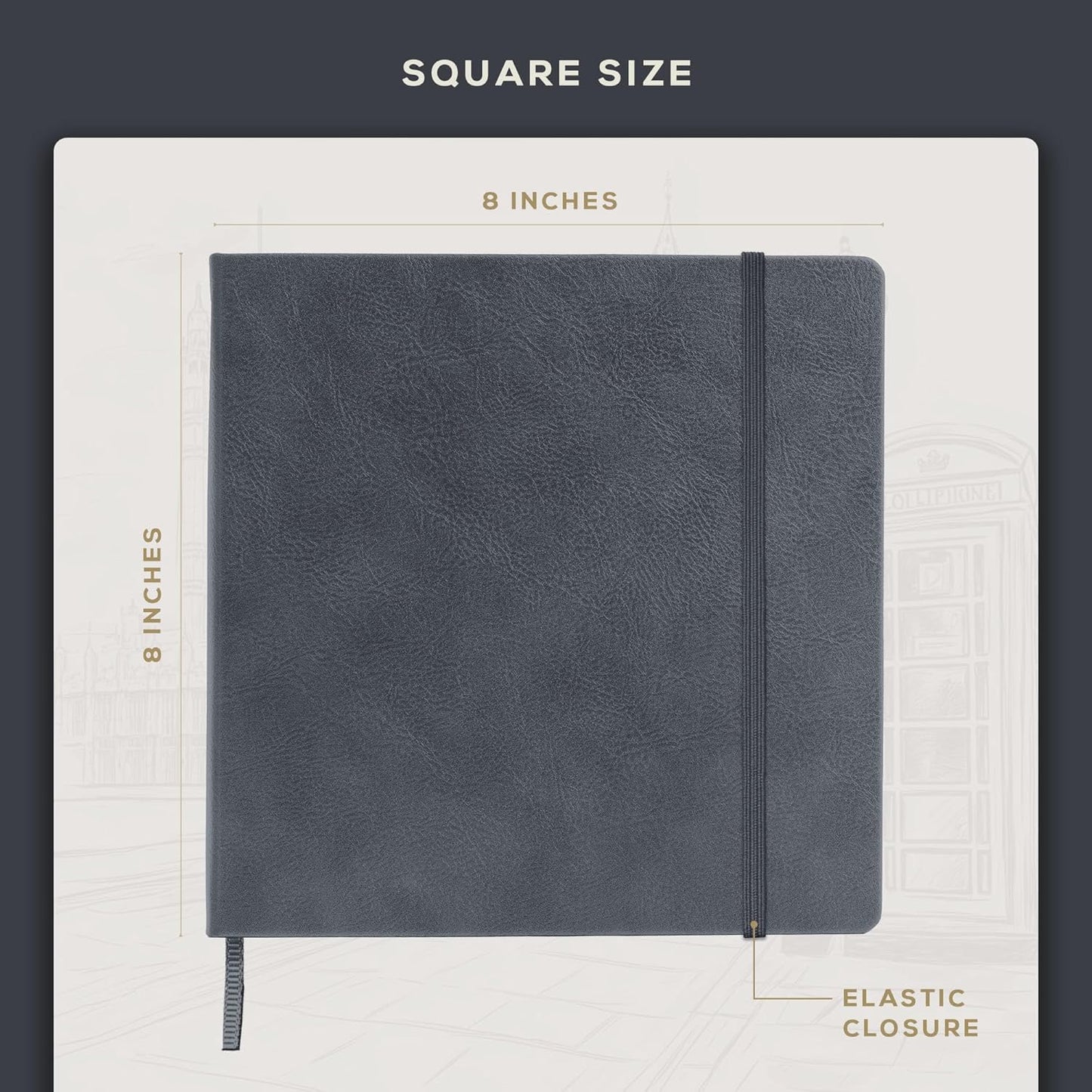 Beechmore Books Square Sketchbook – 8x8 Premium Vegan Leather Bound Large Sketch Book Hardcover with 156 Thick 160gsm Perforated Ivory Pages, Blank Sketch Pad, Gift Boxed Back Pocket, Ribbon Bookmark