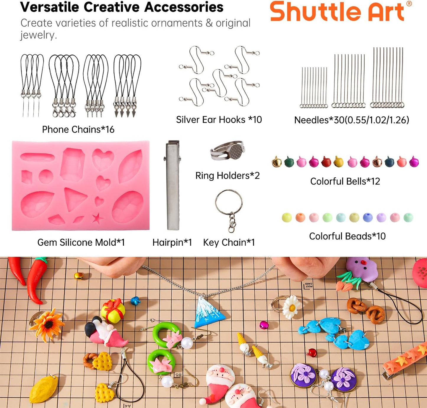 Shuttle Art Polymer Clay Kit, 50 Colors, Soft Oven Clay Kit, 19 Carving Tools and 10 Kinds of Accessories, Non-Stick, Non-Toxic, Ideal Gift for Kids