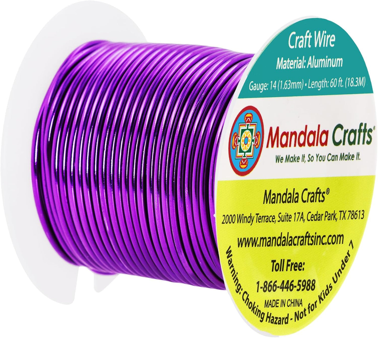 Mandala Crafts 14 Gauge Anodized Aluminum Craft Wire for Jewelry Making - 60 FT Colored Flexible Purple Wire - Bendable for Bonsai Armature Crafting Sculpting