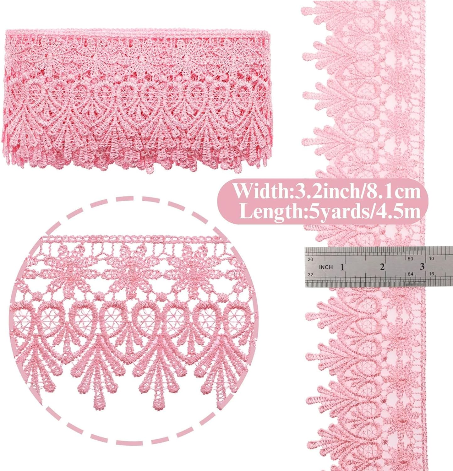 GXTIZAS Lace Trim 5 Yards Wide Venise Lace Ribbon Embroidered Edge Trim for Sewing Crafts Pillow Case (Pink
