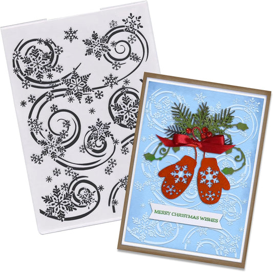 Threetols 3-D Textured Christmas Embossing Folder, Snowflake Background Embossing Folder for Card Making, Snow Frame DIY Plastic Scrapbooking Photo Album Card Paper DIY Craft Decor Template Mold