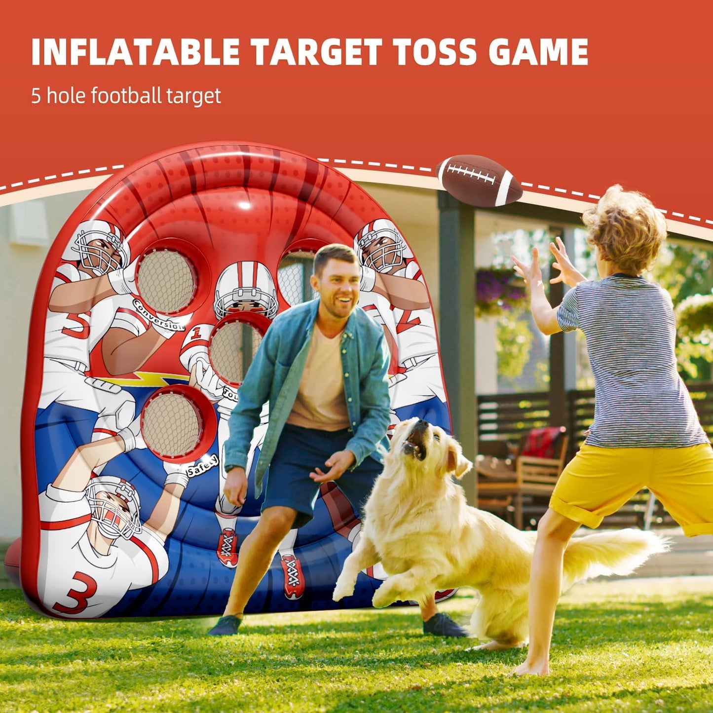 6Ft Football Target Toss Game - Inflatable Football Throwing Target Toy for Kids - Carnival Party Games