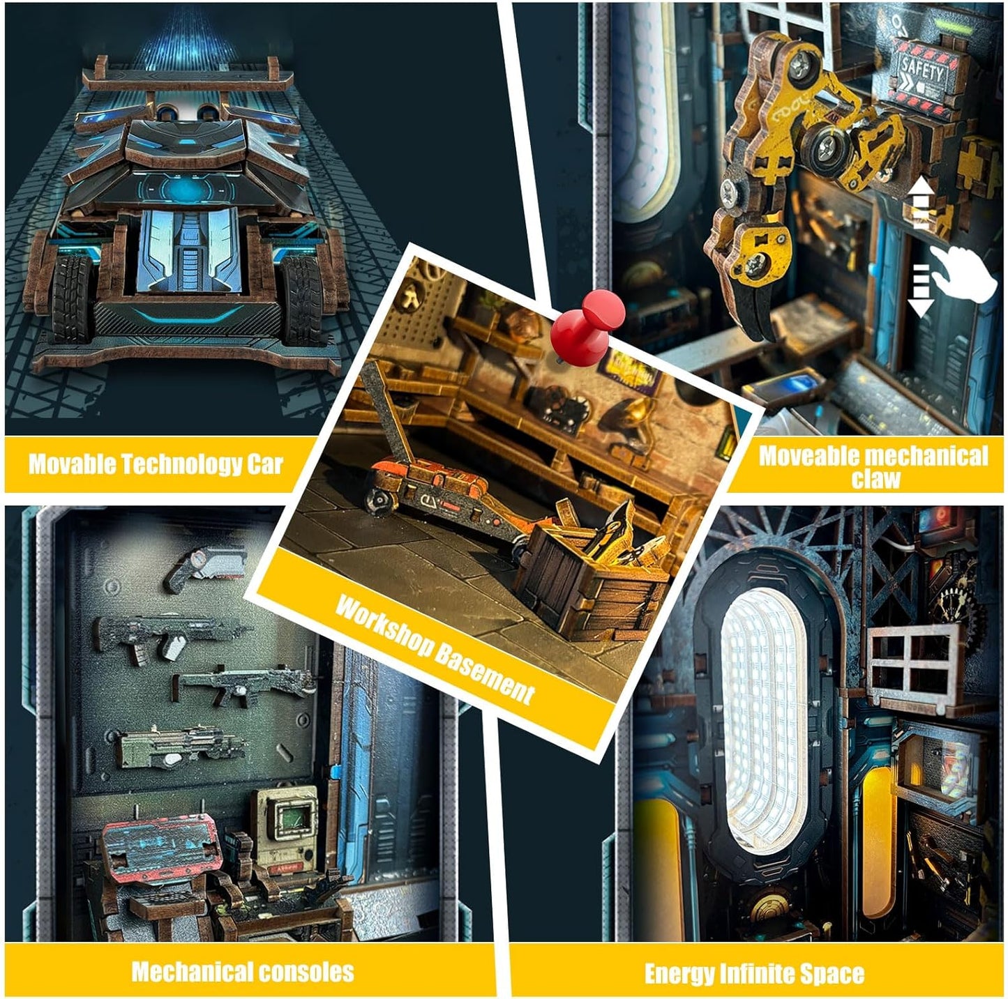 DIY Book Nook Kit,New DIY Dollhouse Booknook Bookshelf Insert Decor,3D Wooden Puzzles with LED Dust Cover,Book Nook Miniature Kit,Birthday Home Decor for Teens Adult-Automobile Workshop