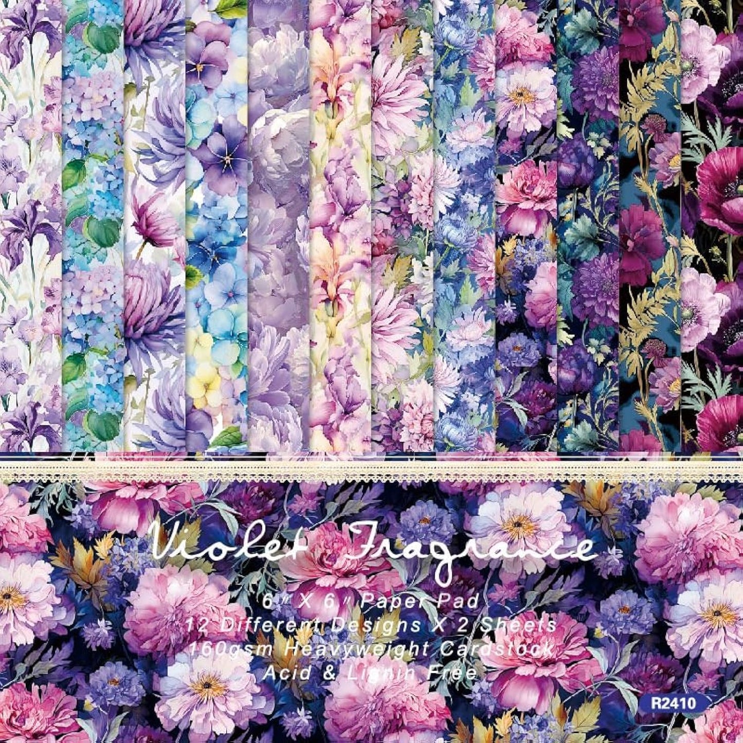 Purple Floral Scrapbook Paper Pad Color Flower Patterned Paper 6×6,24 Sheets Single-Sided Floral Scrapbooking CardStock Papers Pad for Holiday Cardmaking DIY Origami Journaling.