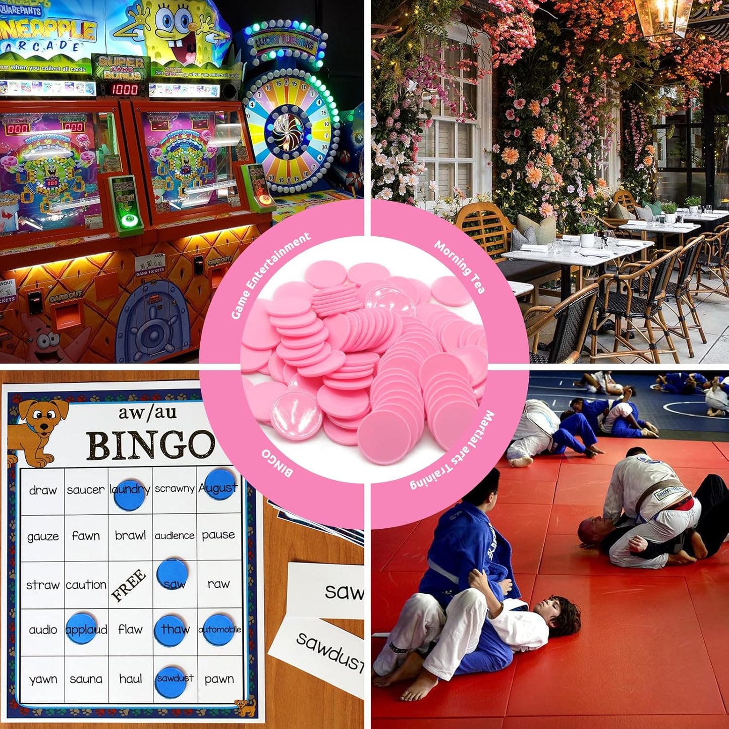 Set of 100 Opaque Plastic Learning Counters Mini Poker Chips Game Tokens with Storage Box (Pink, 1.26 Inch)